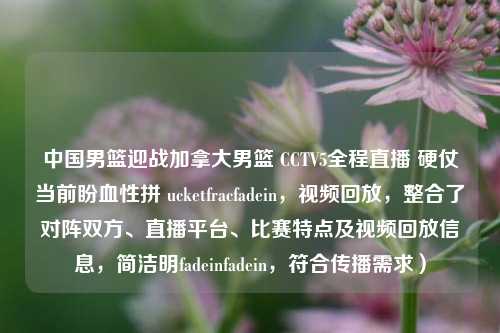 中国男篮迎战加拿大男篮 CCTV5全程直播 硬仗当前盼血性拼 ucketfracfadein,视频回放,整合了对阵双方、直播平台、比赛特点及视频回放信息,简洁明fadeinfadein,符合传播需求)