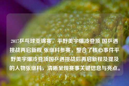 2017乒乓球亚锦赛,平野美宇爆冷登顶 国乒遇挑战再启新程 张继科参赛,整合了核心事件平野美宇爆冷登顶国乒遇挑战后再启新程及提及的人物张继科,清晰呈现赛事关键信息与亮点。)