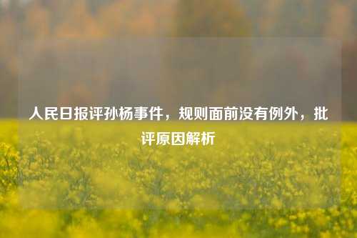人民日报评孙杨事件,规则面前没有例外,批评原因解析