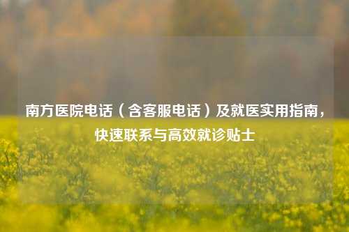 南方医院 (含 )及就医实用指南,快速联系与高效就诊贴士