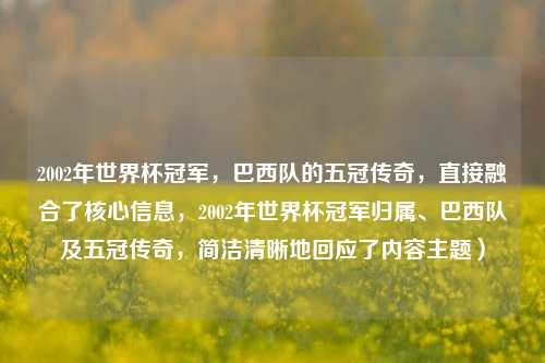 2002年世界杯冠军,巴西队的五冠传奇,直接融合了核心信息,2002年世界杯冠军归属、巴西队及五冠传奇,简洁清晰地回应了内容主题)