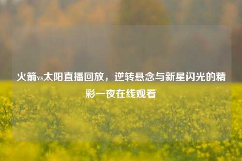 火箭vs太阳直播回放,逆转悬念与新星闪光的精彩一夜在线观看