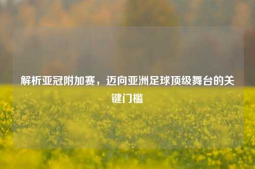 解析亚冠附加赛,迈向亚洲足球顶级舞台的关键门槛