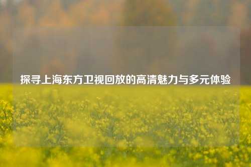 探寻上海东方卫视回放的高清魅力与多元体验